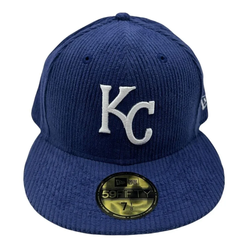 New Era 59Fifty Kansas City Royals Hat Cap Size 7 1/8 Blue Corduroy MLB Baseball